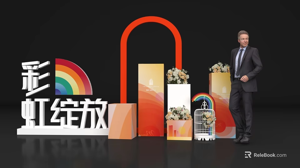 Photo Check In Spot With Rainbow Red Arch 3D Letters Flower Arrangements And Display Stands 3d model 