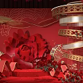 Chinese Wedding Ceremony Decorations With Red Gold Phoenix Flower And Circular Staircase Design