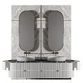 Modern Double Vanity Featuring Oval Mirrors Gold Frames And Marble Wall 3d model