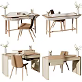 Modern Wooden Desk with Comfortable Chair and Minimalist Design Featuring Lamp and Vase