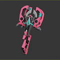 Sleek Futuristic Pink And Teal Crossbow Weapon Featuring Reflective Surface Design