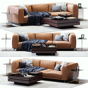 Modern three-seat sofa coffee table combination 3d model