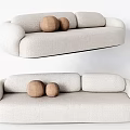 Light Colored Multi Person Sofa With Round Brown Pillows In Modern Design 3d model