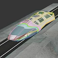 Futuristic High Speed Train With Streamlined White Blue Exterior On Concrete Rail Track