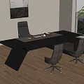 Modern Office Table With Three Ergonomic Chairs On Wooden Floor And Window View