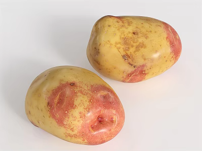 Fresh Two Yellow And Red Spotted Potatoes On White Background 3d model