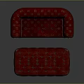 Vintage Red Sofa and Ottoman with Carved Wooden Legs and Tufted Design