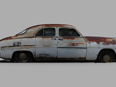 Vintage Rusty Utility Vehicle Featuring Faded Paint And Damaged Body Panels 3d model