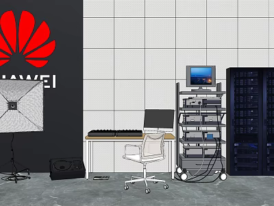 HUAWEI Headphone Audio Equipment In Professional Workspace With Server Racks And Monitor 3d model
