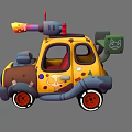 Colorful Cartoon Car With Cannon On Roof Stickers And Red Wheels