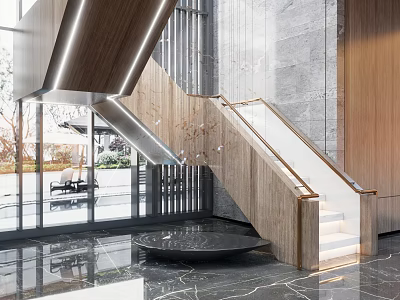 Modern Decorative Pendant Ornaments In Staircase Area With Wooden Structure And Glass Wall Design 3d model