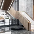 Modern Decorative Pendant Ornaments In Staircase Area With Wooden Structure And Glass Wall Design
