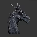Detailed Dragon Head Sculpture With Spiked Horns And Gray Textured Surface Design