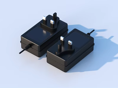 Practical Black Power Adapters with UK Plugs and Cables for Daily Use 3d model