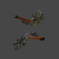Tactical Assault Rifles With Black Metal Body Orange Wooden Stock And Magazine