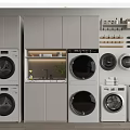 Modern Laundry Room With Multiple Front Load Washing Machines And Storage Cabinets 3d model
