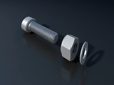 Durable Industrial Hardware Tools Steel Bolt Hex Nut And Flat Washer Set 3d model