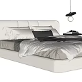 Modern Upholstered Double Bed with Multiple Pillows Soft Bedding and Nightstand 3d model