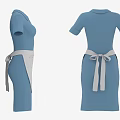 Blue Collared Short Sleeve Dresses with Zipper Front and Light Gray Apron Featuring Pocket Design