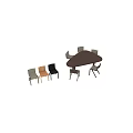 Modern Brown Wooden Dining Table with Various Colored Chairs Set Design