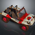 Beige and Red Dune Buggy With Two Seats Red Wheels And Body Graphics