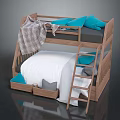 Wooden Bunk Bed Furniture With Storage Drawers And Blue Pillows White Sheets