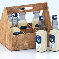 Bottled Milk Beverage in Divided Wooden Carrier with Labeled Clear Glass Bottles