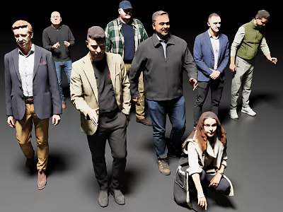 Group of Diverse People in Casual Formal Attire Standing and Crouching Together 3d model