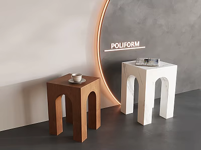 Brown And White Coffee Tables With Arched Legs White Cup Magazines Modern Interior POLIFORM 3d model