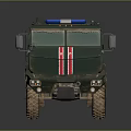 Military Green Six Wheel Vehicle With Red Stripes And Blue Emergency Lights