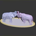 Low Poly Style White Elephant Models Standing On Circular White Base With Reflection