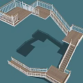 Wooden Stairs Design Featuring White Railings And Deck Platforms 3d model