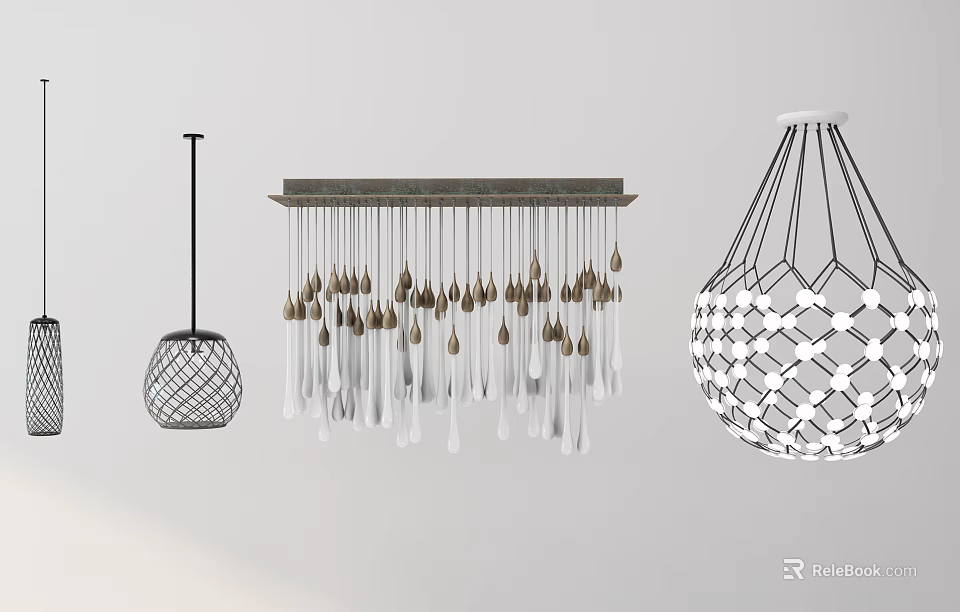 Modern Chandelier Designs With Geometric And Hanging Pendant Elements 3d model 
