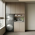 Modern Wooden Balcony Cabinet With Stacked Washing Machine Sink And Storage Space