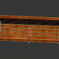 Modern Orange Wooden Bench with Metal Frame and Striped Design