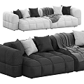 Modern Spacious Sectional Sofa With Tufted Design Multiple Cushions And Throw Blanket 3d model