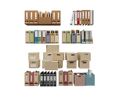 Assorted Office Folders In Different Colors With Storage Boxes And Labeled Tabs 3d model