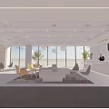 Modern Open Public Office Area With Sofa Chairs Large Windows And Reception Desk