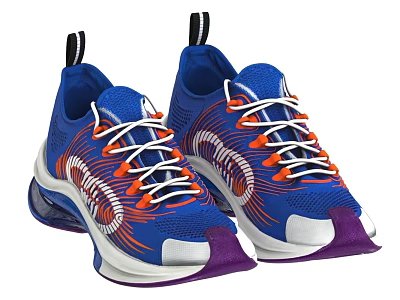 Blue Sports Shoes With White Laces Orange Accents Purple White Soles And Streamlined Design 3d model