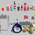 Assorted Beverages Collection Featuring Bottled Drinks Canned Soda Wine Bottles And Champagne Glasses