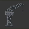 Industrial Cargo Crane With Lifting Boom Control Cabin And Suspended Container