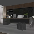 Modern Office Interior With Wooden Wall Marble Backdrop Desk Bookshelves And Floor to Ceiling Windows