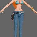 Anime Character With Orange Hair Blue Jeans Belt With Badge Bracelets And Outstretched Arms