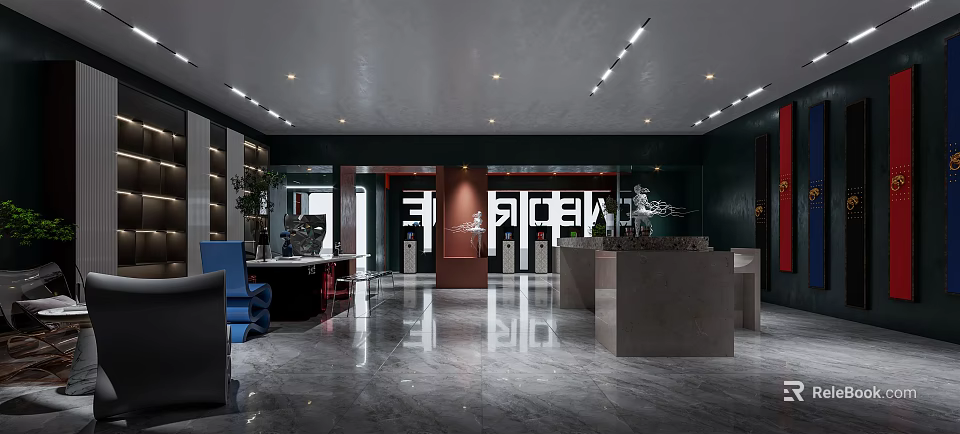 Modern Specialty Store Interior Design with Display Shelves and Ambient Lighting 3d model 