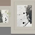Abstract Painting Black White Splatter Brush Strokes With White Framed LED Light Wall Decor