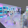 Modern Exhibition Booth With Transparent Cylinder Lighting Digital Screens And Display Elements 3d model