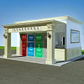 European Style Architecture Pavilion With Classical Columns Arched Door Green Plants And Trash Bins