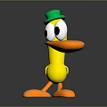 Yellow Duck Doll With Green Hat Orange Beak And Feet On Dark Background