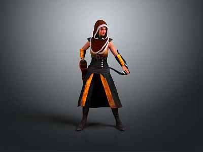 Orange and Black Hooded Costume with Belt Gloves and Stylish Design for Daily Wear 3d model