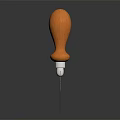 Tool With Orange Wooden Handles And Blue Metal Curved Component